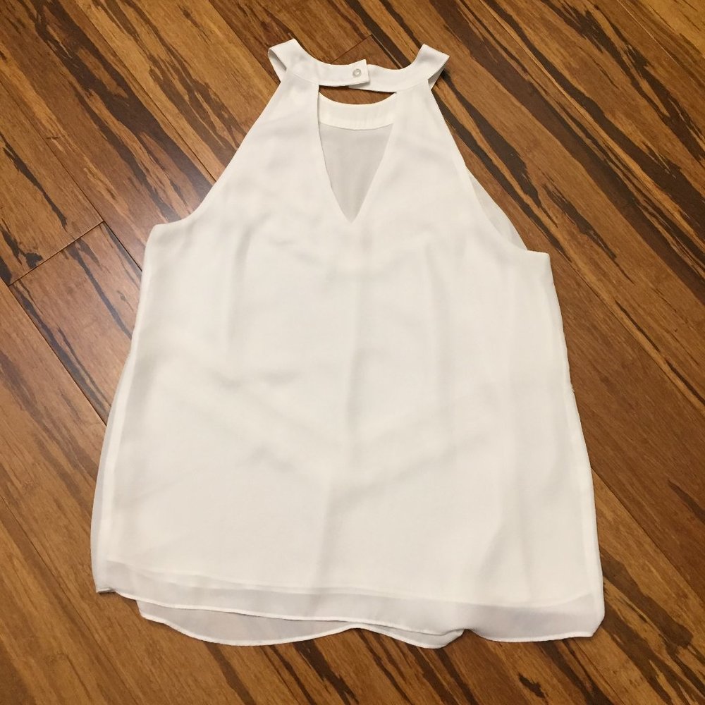 CHELSEA28 White and off white lace a-line flowy halter top S - Picture 2 of 4